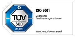 TÜV SÜD Prüfzeichen ISO 9001 zertifiziertes Qualitätsmanagementsystem